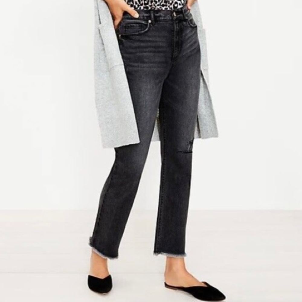 BNWOT - Loft high rise straight leg cropped black jean. Size 2